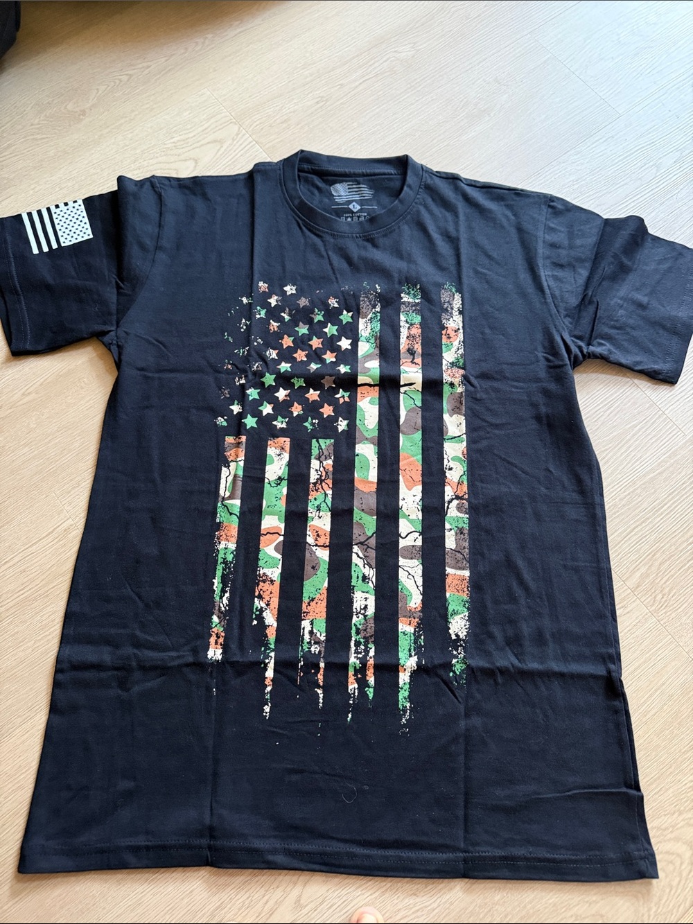 Men's Black Graphic Flag T-Shirt with Green & Orange Accents